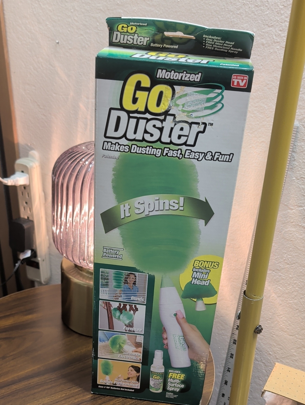 Motorized Go Duster spinning cleaning tool.
